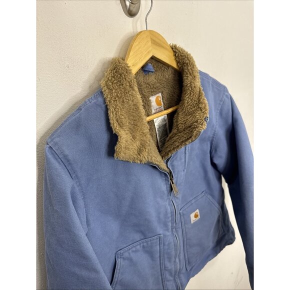 Carhartt Women's Sherpa Lined Canvas Work Jacket Medium WJ022 FHB Blue Size M - Picture 3 of 8